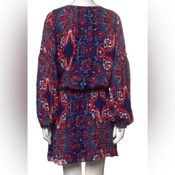 Parker Long Sleeve Paisley Printed Silk A- Dress - Picture 3 of 9